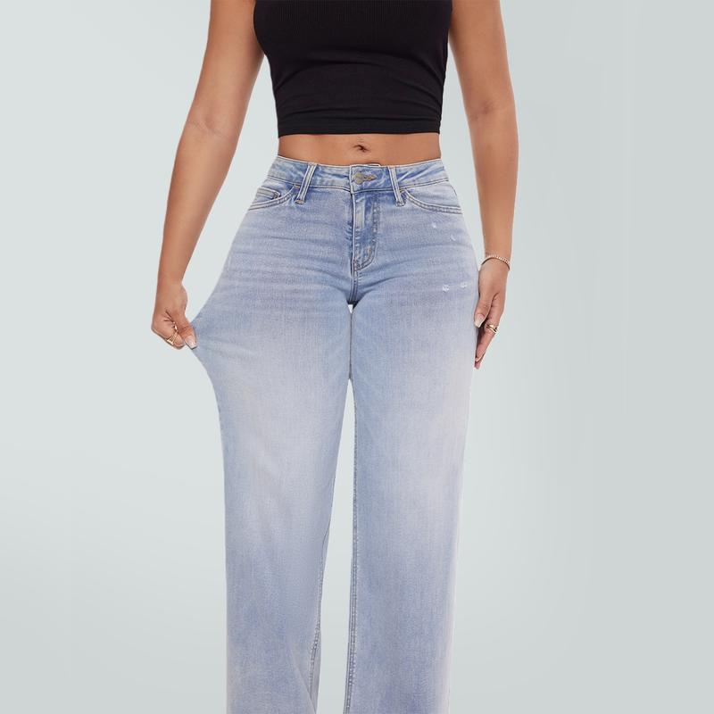 TRYLOOME Light Wash Wide-Leg Jeans